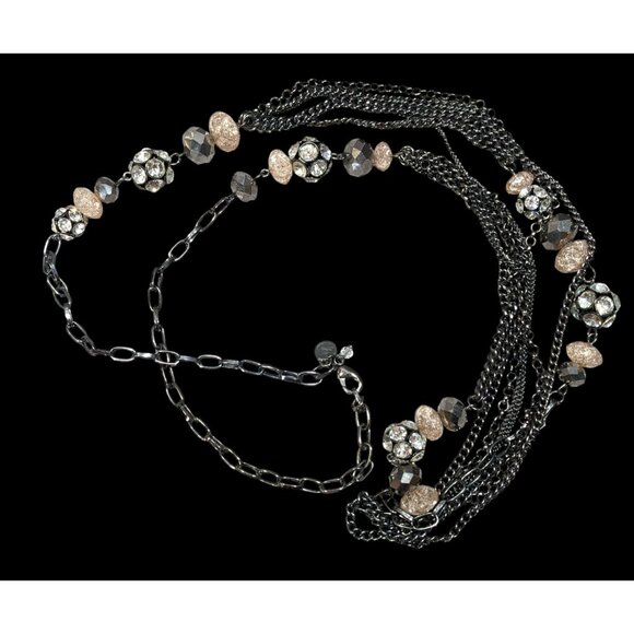 Vera Wang Gunmetal And Pink Glass Layered Station Necklace - Picture 1 of 6